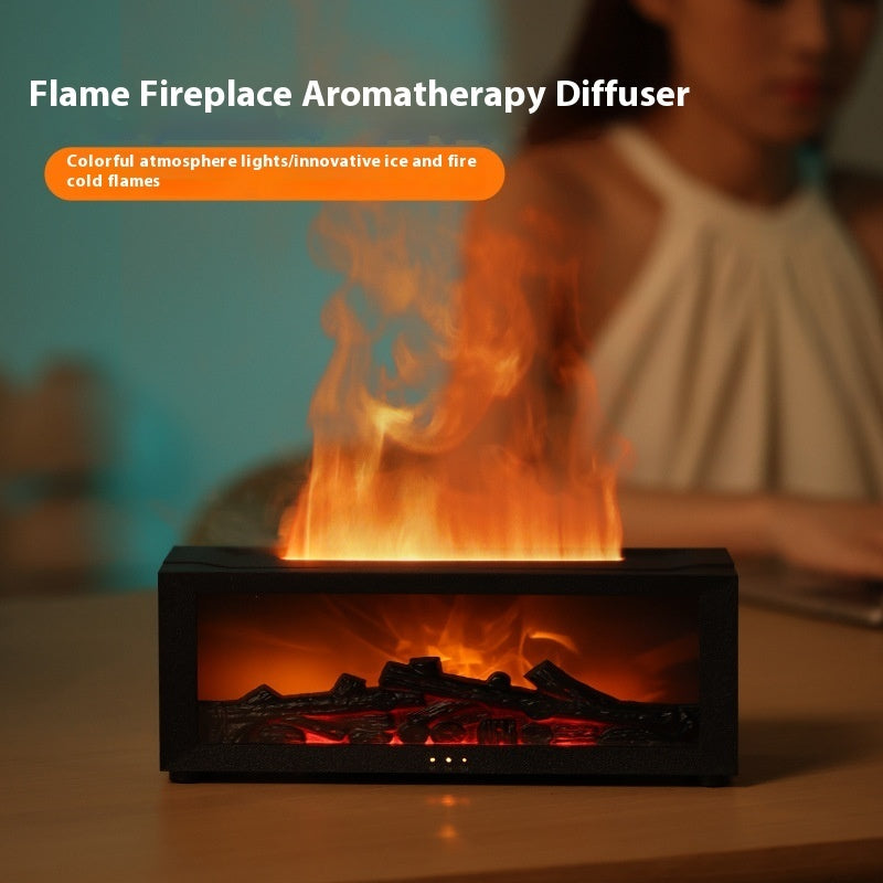 Flame Essential Oil Diffuser – 3D Fireplace Aromatherapy Humidifier with Colorful LED Lights, Large Mist Volume, Quiet Air Humidifier for Home & Bedroom