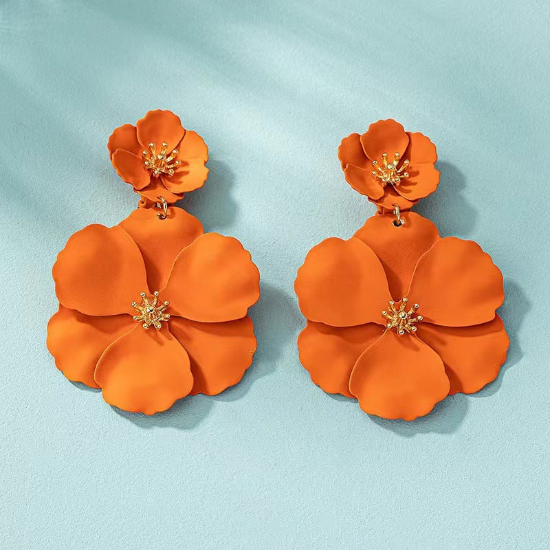 1pair Metal Asymmetrical Multilayer Flower Shaped Drop Earrings, Colorful, Great For Date Gifts Valentines,Mom,Mother,Mother's Day,Gift