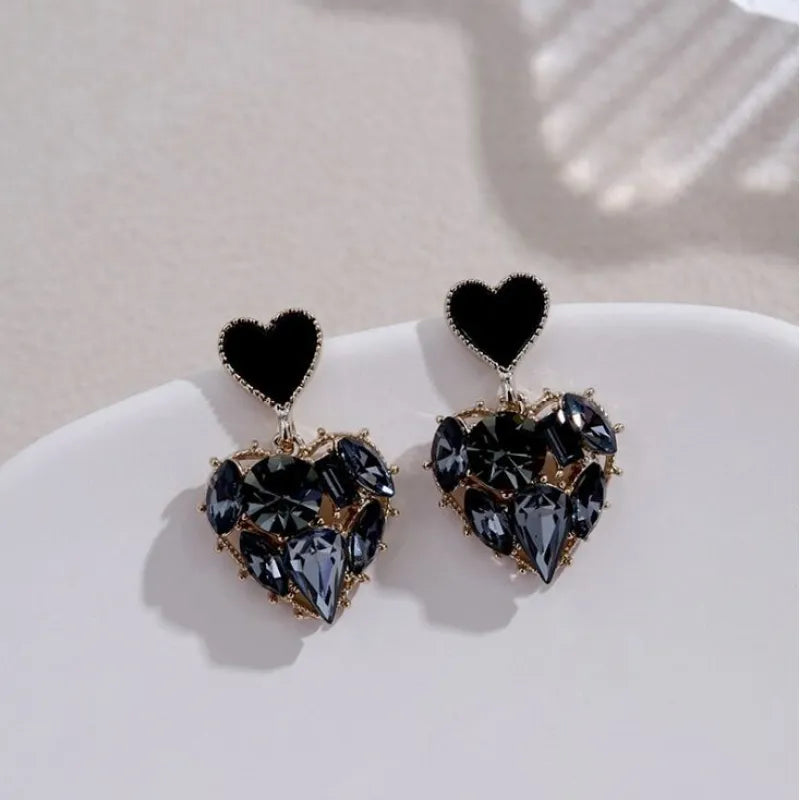 Purple Shiny Crystal Geometric Heart Earrings