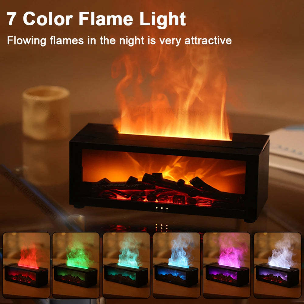 Flame Essential Oil Diffuser – 3D Fireplace Aromatherapy Humidifier with Colorful LED Lights, Large Mist Volume, Quiet Air Humidifier for Home & Bedroom
