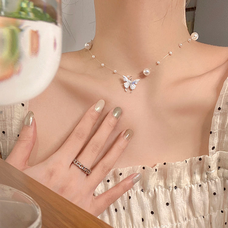 Pearl Butterfly Necklace Women's All-match Clavicle Chain