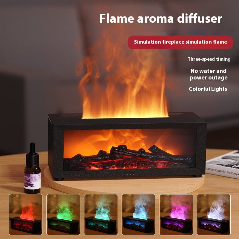 Flame Essential Oil Diffuser – 3D Fireplace Aromatherapy Humidifier with Colorful LED Lights, Large Mist Volume, Quiet Air Humidifier for Home & Bedroom