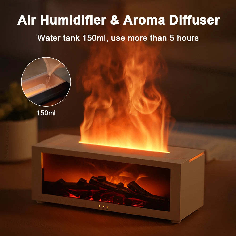 Flame Essential Oil Diffuser – 3D Fireplace Aromatherapy Humidifier with Colorful LED Lights, Large Mist Volume, Quiet Air Humidifier for Home & Bedroom