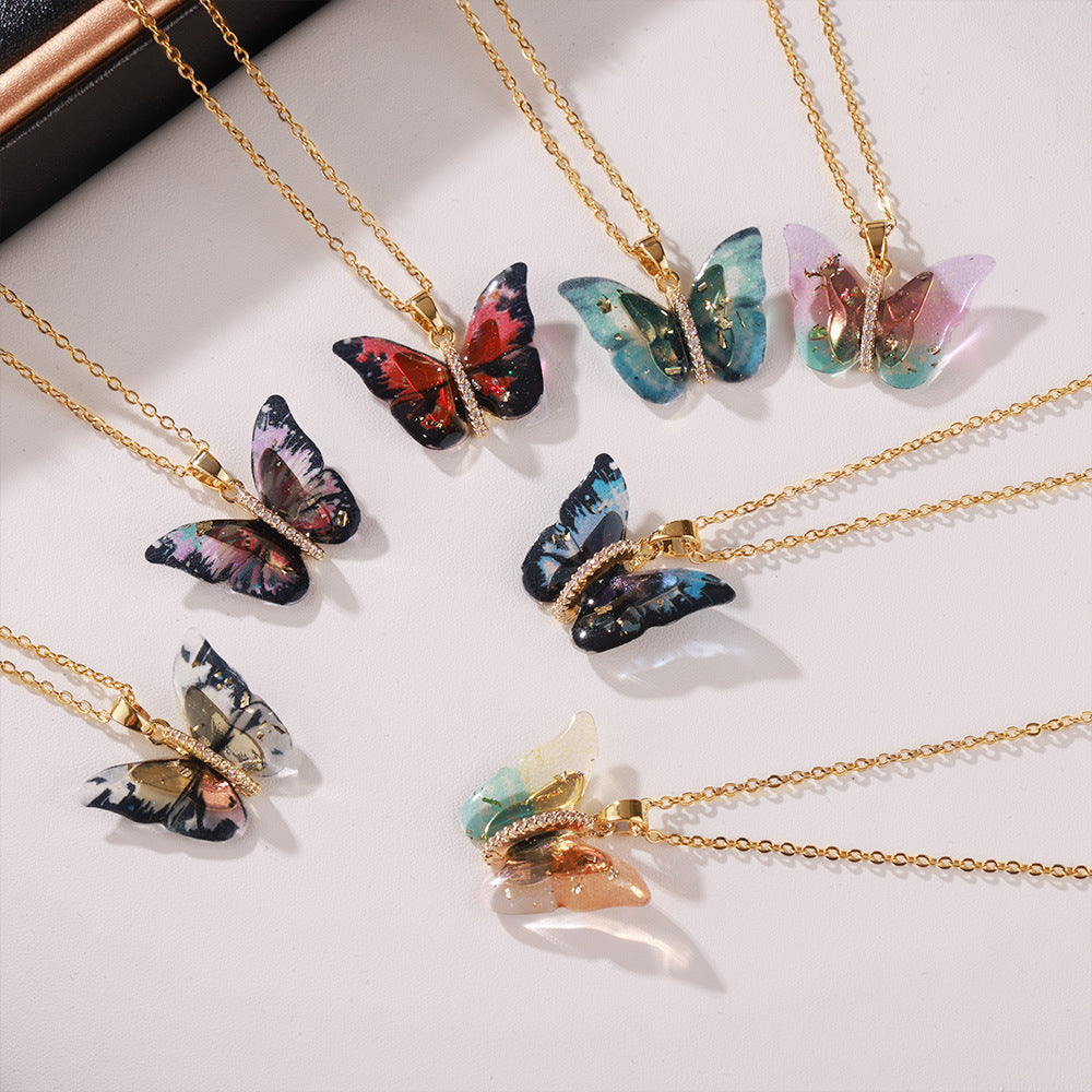 Design Color Resin Butterfly Copper Pendant