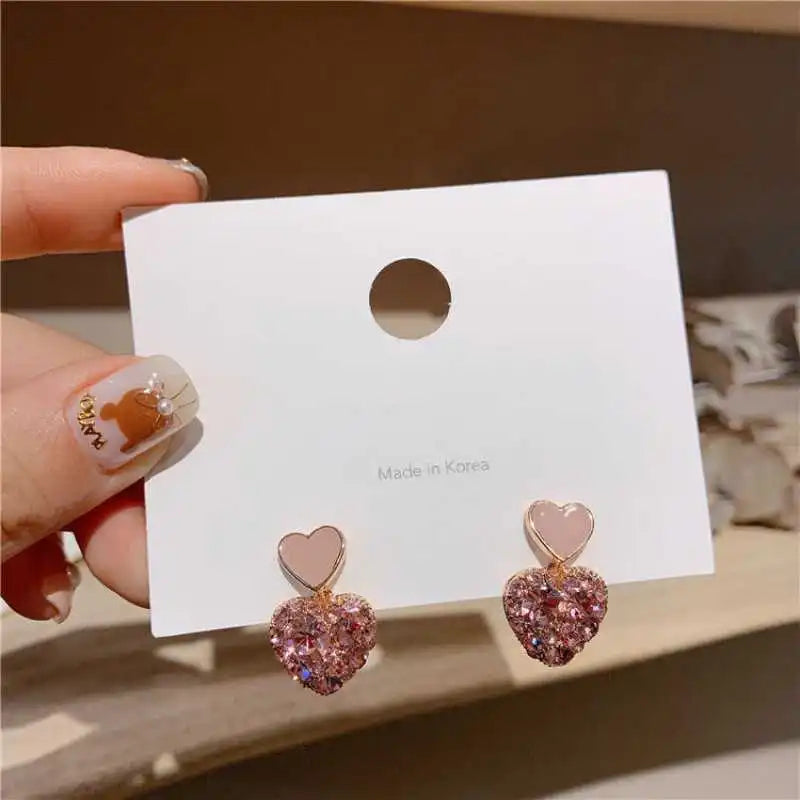 Purple Shiny Crystal Geometric Heart Earrings