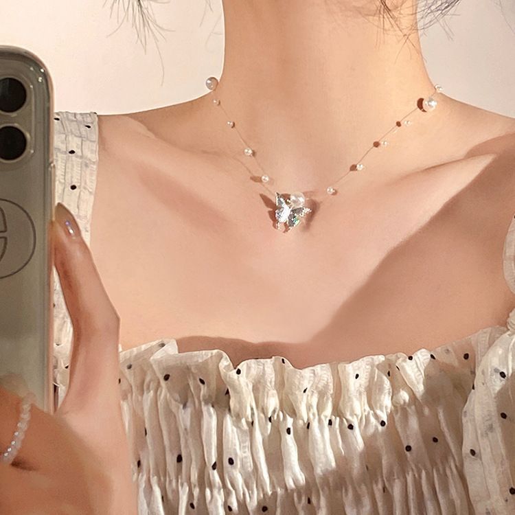 Pearl Butterfly Necklace Women's All-match Clavicle Chain