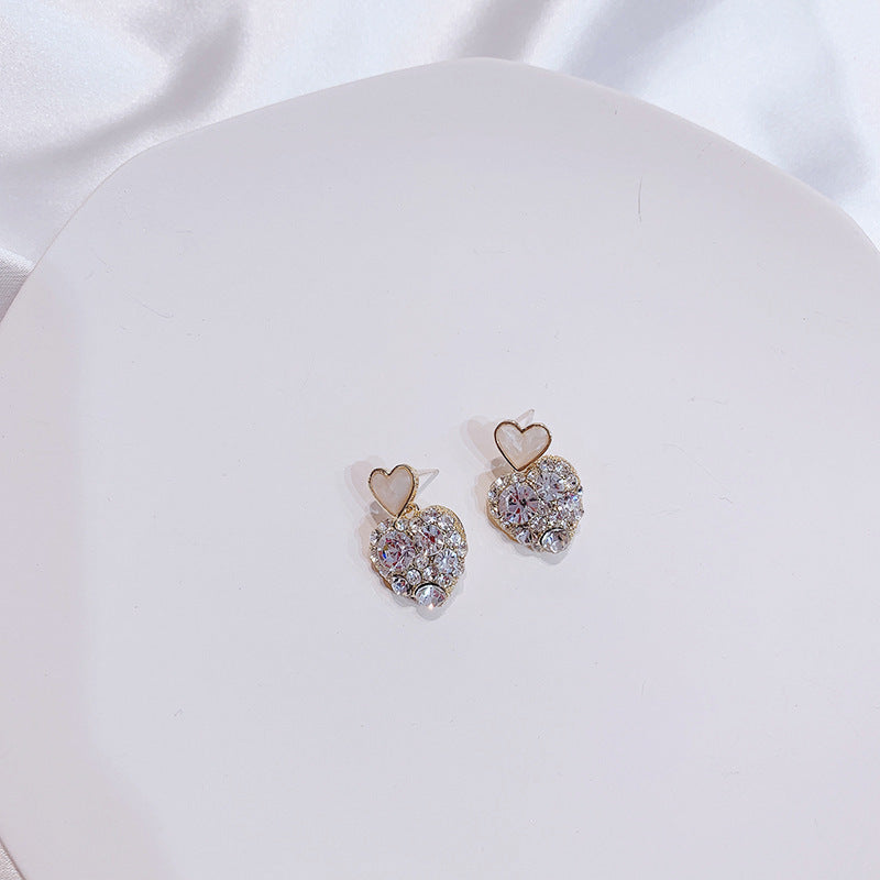 Purple Shiny Crystal Geometric Heart Earrings