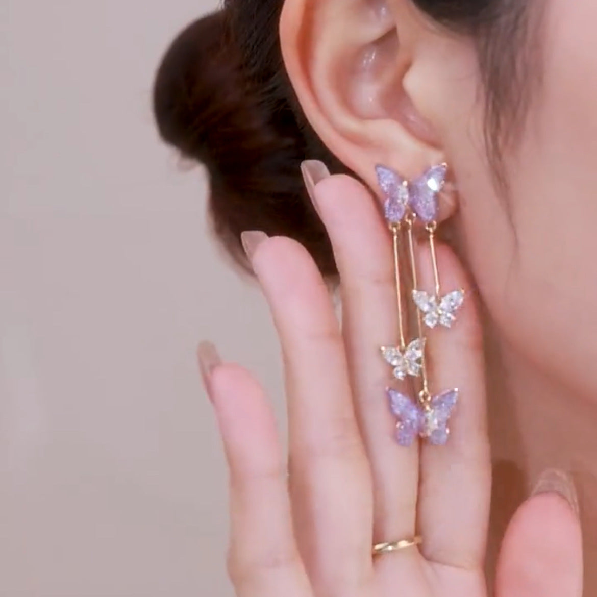 Women's Niche High-end Crystal Butterfly Tassel Earrings