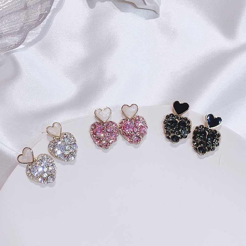 Purple Shiny Crystal Geometric Heart Earrings