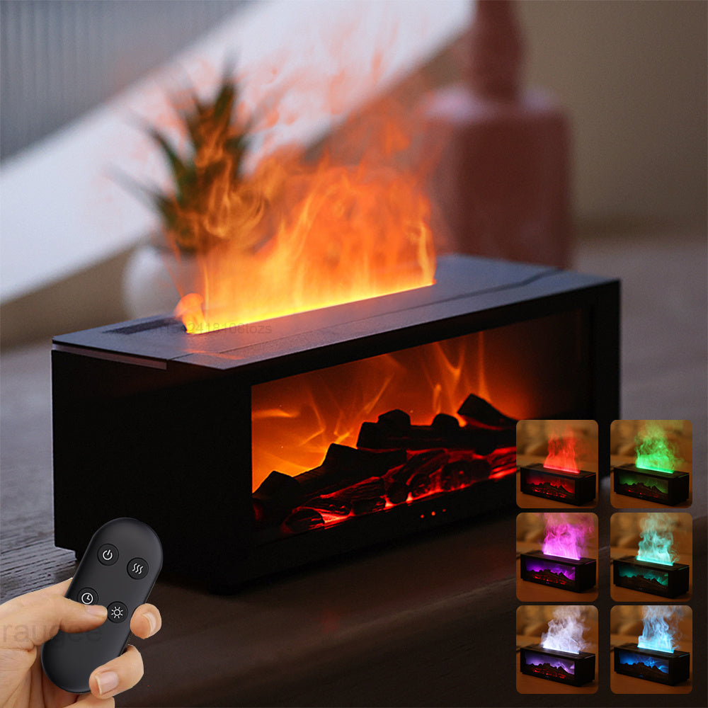 Flame Essential Oil Diffuser – 3D Fireplace Aromatherapy Humidifier with Colorful LED Lights, Large Mist Volume, Quiet Air Humidifier for Home & Bedroom