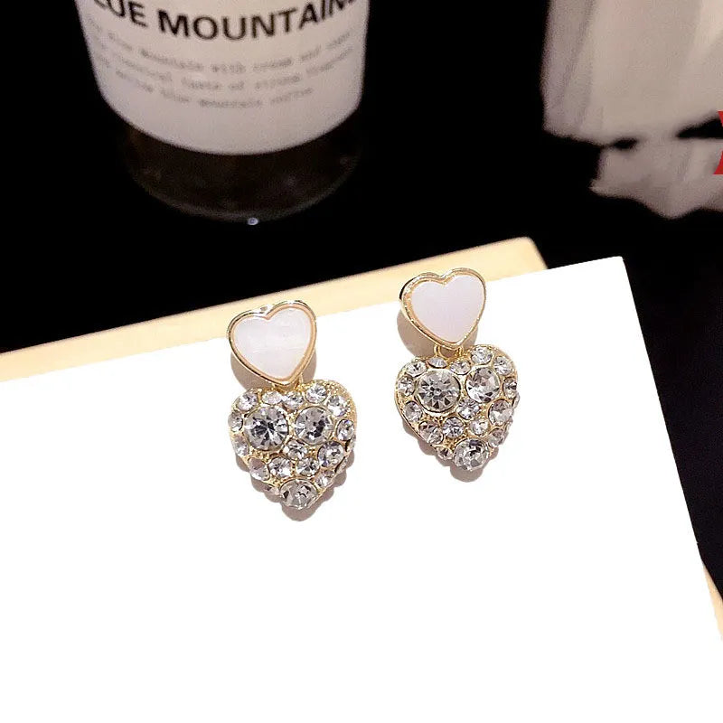 Purple Shiny Crystal Geometric Heart Earrings