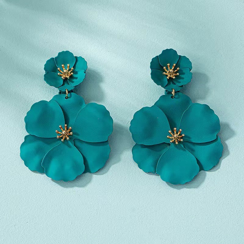 1pair Metal Asymmetrical Multilayer Flower Shaped Drop Earrings, Colorful, Great For Date Gifts Valentines,Mom,Mother,Mother's Day,Gift