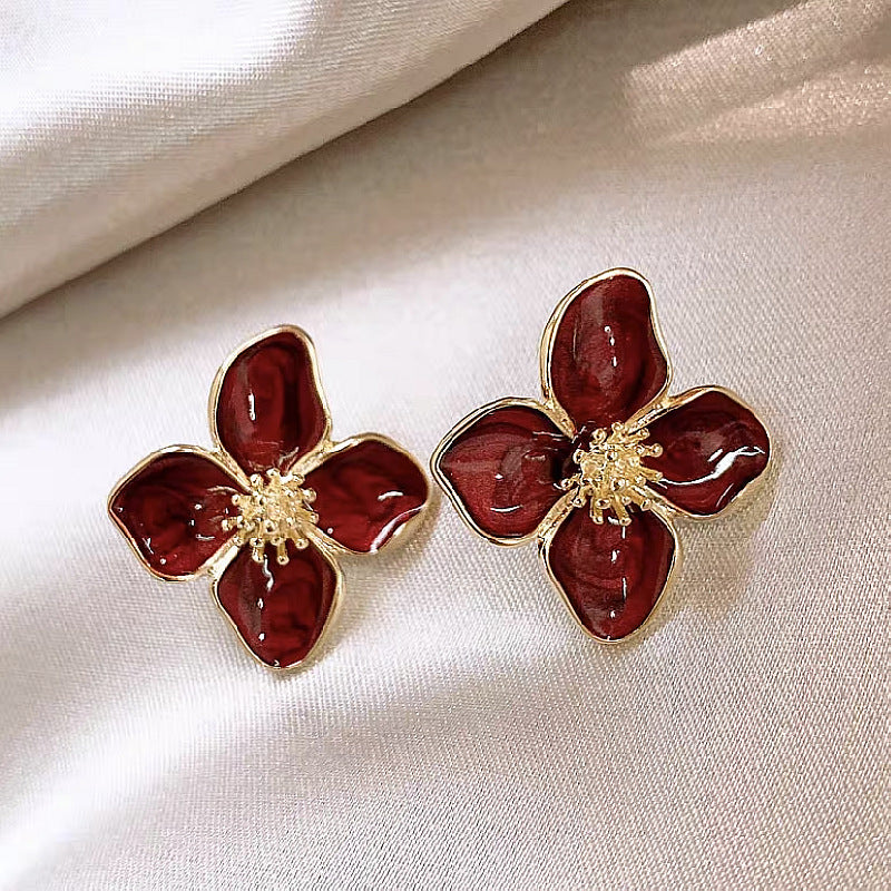 925 Silver Needle Roselle French Ins Retro Harbour Style Floral Earrings