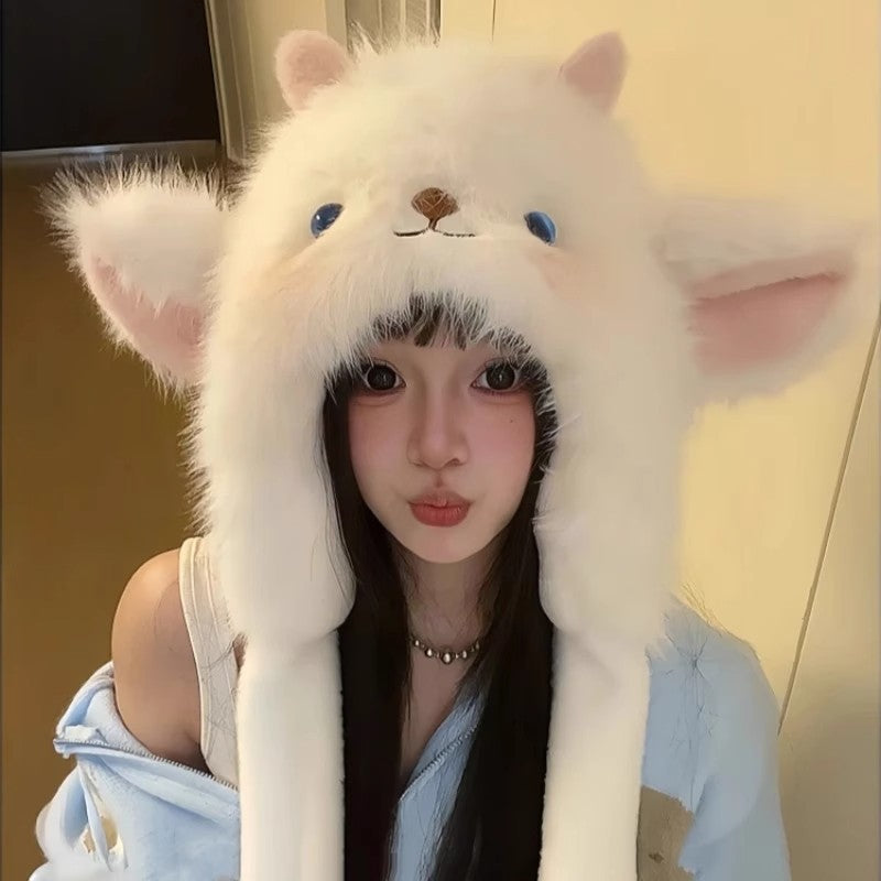 Winter Cute Cartoon Bear Plush Hat for Women – Warm Furry Pullover Beanie with Ear Protection, Cozy Outdoor Riding & Photography Cap