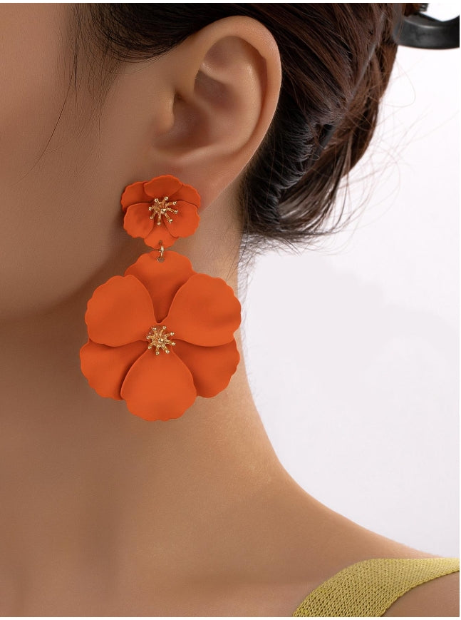 1pair Metal Asymmetrical Multilayer Flower Shaped Drop Earrings, Colorful, Great For Date Gifts Valentines,Mom,Mother,Mother's Day,Gift