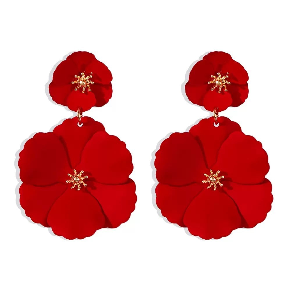 1pair Metal Asymmetrical Multilayer Flower Shaped Drop Earrings, Colorful, Great For Date Gifts Valentines,Mom,Mother,Mother's Day,Gift