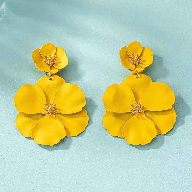 1pair Metal Asymmetrical Multilayer Flower Shaped Drop Earrings, Colorful, Great For Date Gifts Valentines,Mom,Mother,Mother's Day,Gift