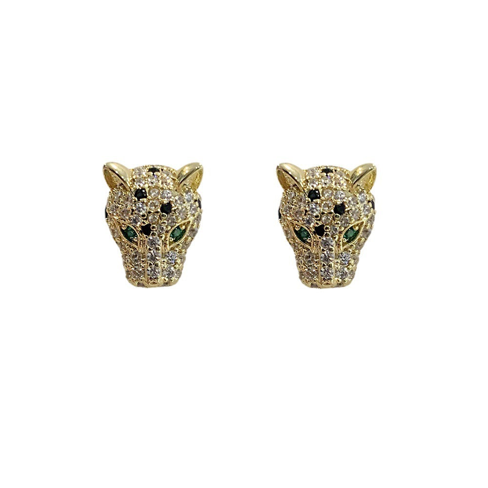 925 Silver Needle Leopard Head Zircon Earrings for Women – Luxury Animal Design Statement Jewelry