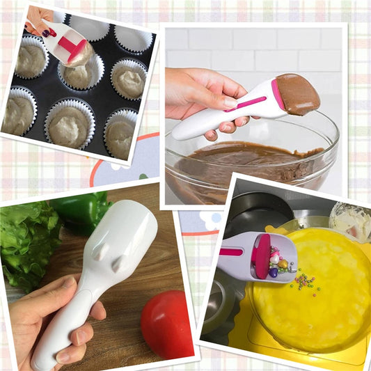 Cake Batter Dispenser Scoop – Easy Push Cupcake Spoon, Non-Drip Batter Measuring Cup for Cake Mix, Pancake, Muffin, and Chocolate Sauce – Baking Tools & Kitchen Gadgets