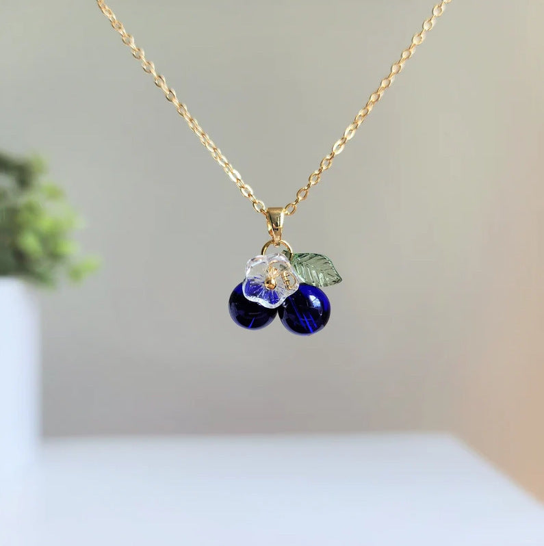 Cherry Blueberry Cherry 18K Gold Titanium Steel Necklace