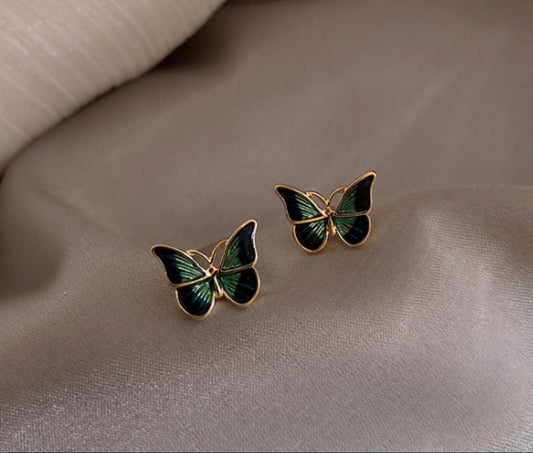 S925 Silver Needle Green Butterfly Earrings Female Personality Trend Korean Style Earrings