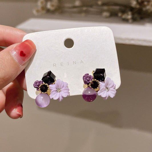 Korean East Gate Diamond Cat's Eye Crystal Floral Earrings
