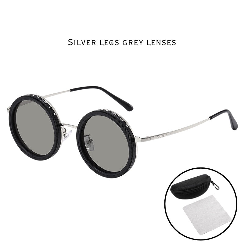 2025 New ND Dimmable Sunglasses – Adjustable Tint, UV400 Protection, Round Full Rim TAC Lens, Lightweight Aluminum Magnesium Frame for Men & Women