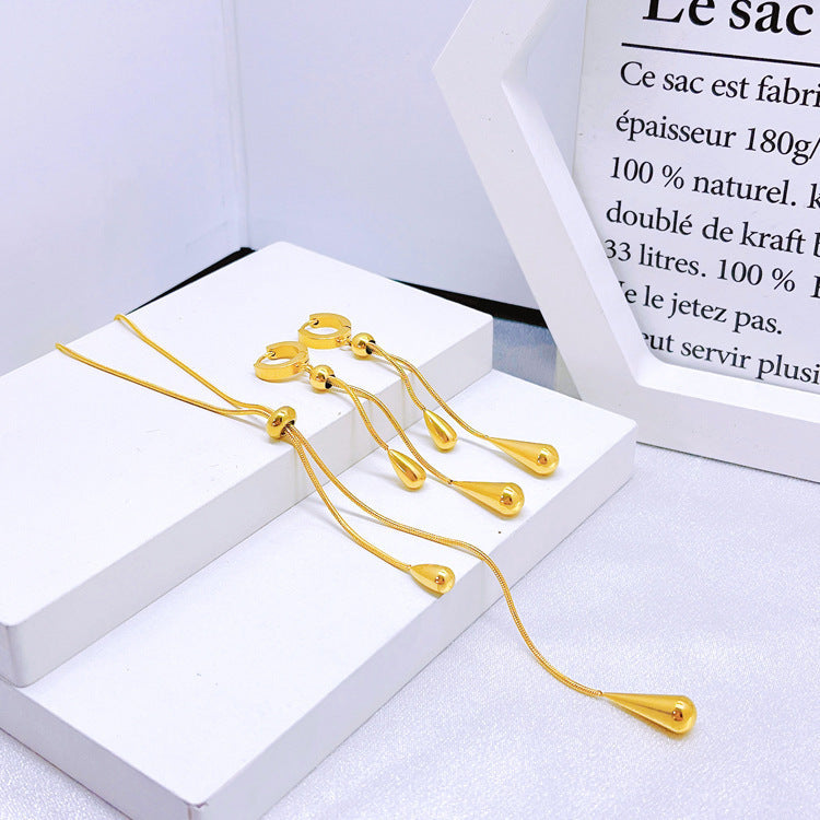 1pc Stainless Steel Retro Minimalist High-End Metallic Water Drop Pendant Necklace