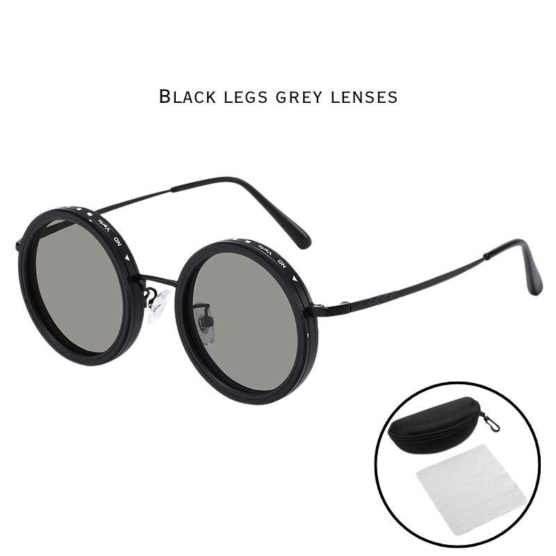 2025 New ND Dimmable Sunglasses – Adjustable Tint, UV400 Protection, Round Full Rim TAC Lens, Lightweight Aluminum Magnesium Frame for Men & Women