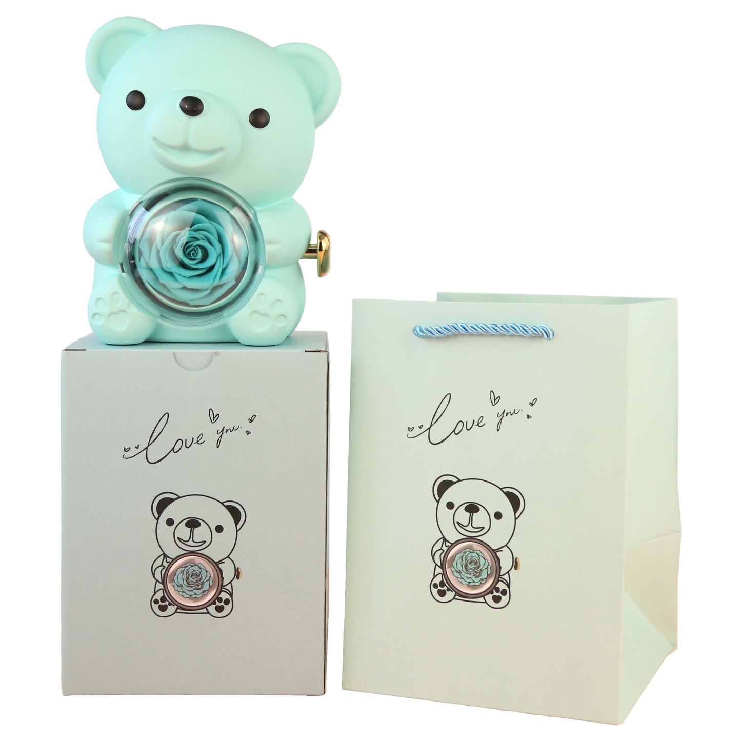 Eternal Rose Teddy Bear Gift Box with Necklace – Rotating Rose Jewelry Box for Women, Girlfriend, Anniversary, Wedding & Valentine’s Day Gifts