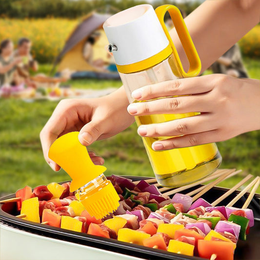 2 In 1 Oil Dispenser with Silicon Brush BBQ Oil Spray Glass Bottle Silicone for Barbecue Cooking Seasoning Bottle Kitchen Gadgets