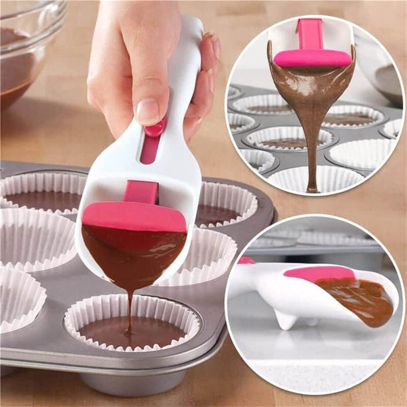 Cake Batter Dispenser Scoop – Easy Push Cupcake Spoon, Non-Drip Batter Measuring Cup for Cake Mix, Pancake, Muffin, and Chocolate Sauce – Baking Tools & Kitchen Gadgets