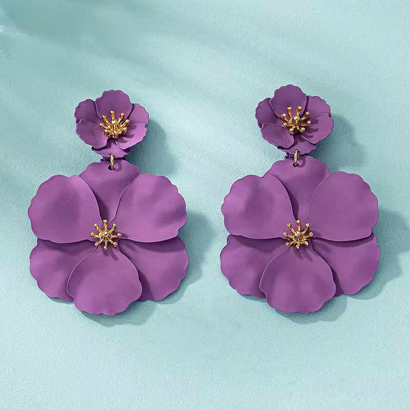 1pair Metal Asymmetrical Multilayer Flower Shaped Drop Earrings, Colorful, Great For Date Gifts Valentines,Mom,Mother,Mother's Day,Gift