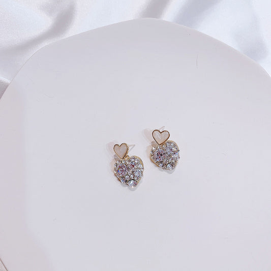 Shiny Crystal Geometric Heart Earrings