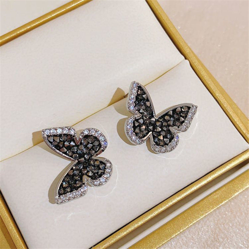 Black Full Diamond Butterfly Sweet Cool Style Earrings