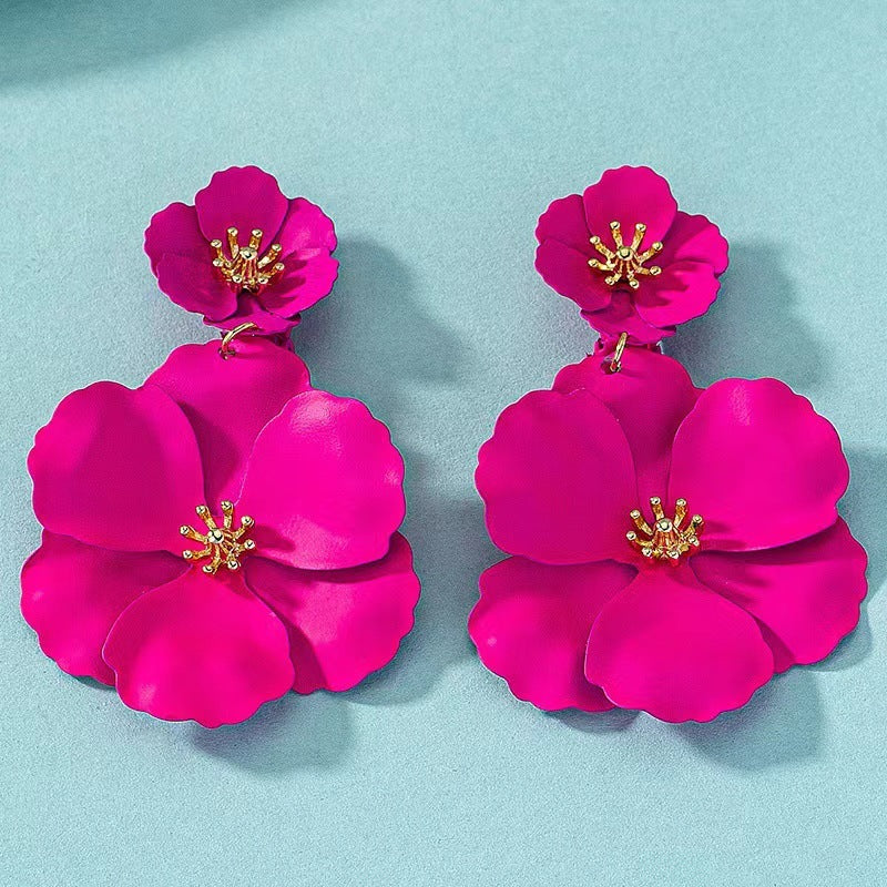 1pair Metal Asymmetrical Multilayer Flower Shaped Drop Earrings, Colorful, Great For Date Gifts Valentines,Mom,Mother,Mother's Day,Gift