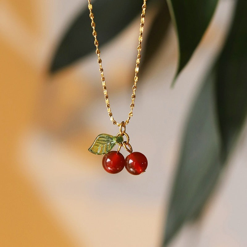 Cherry Blueberry Cherry 18K Gold Titanium Steel Necklace