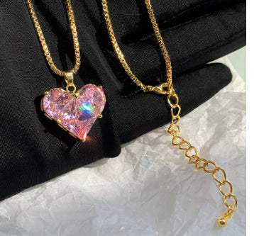 1 Set Pink Heart Zirconia Necklace & Earrings Accessories For Women, Suitable For Daily Wear, Valentine's Day, New Year Gift