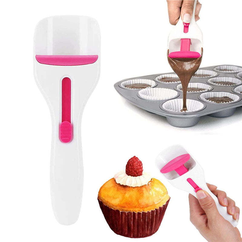 Cake Batter Dispenser Scoop – Easy Push Cupcake Spoon, Non-Drip Batter Measuring Cup for Cake Mix, Pancake, Muffin, and Chocolate Sauce – Baking Tools & Kitchen Gadgets