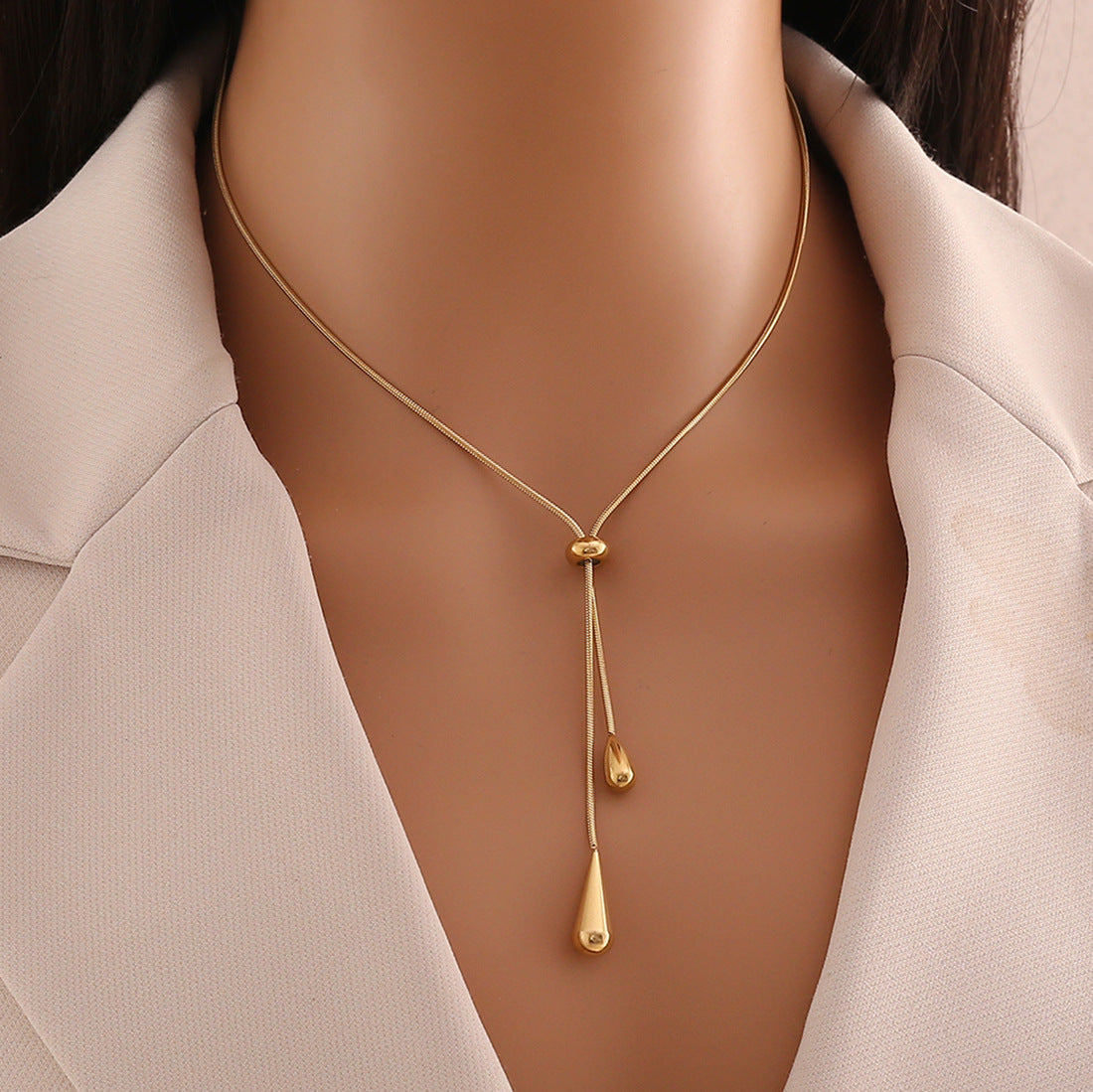 1pc Stainless Steel Retro Minimalist High-End Metallic Water Drop Pendant Necklace