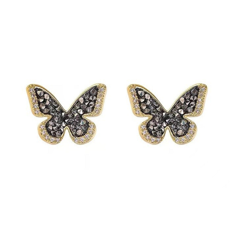 Black Full Diamond Butterfly Sweet Cool Style Earrings