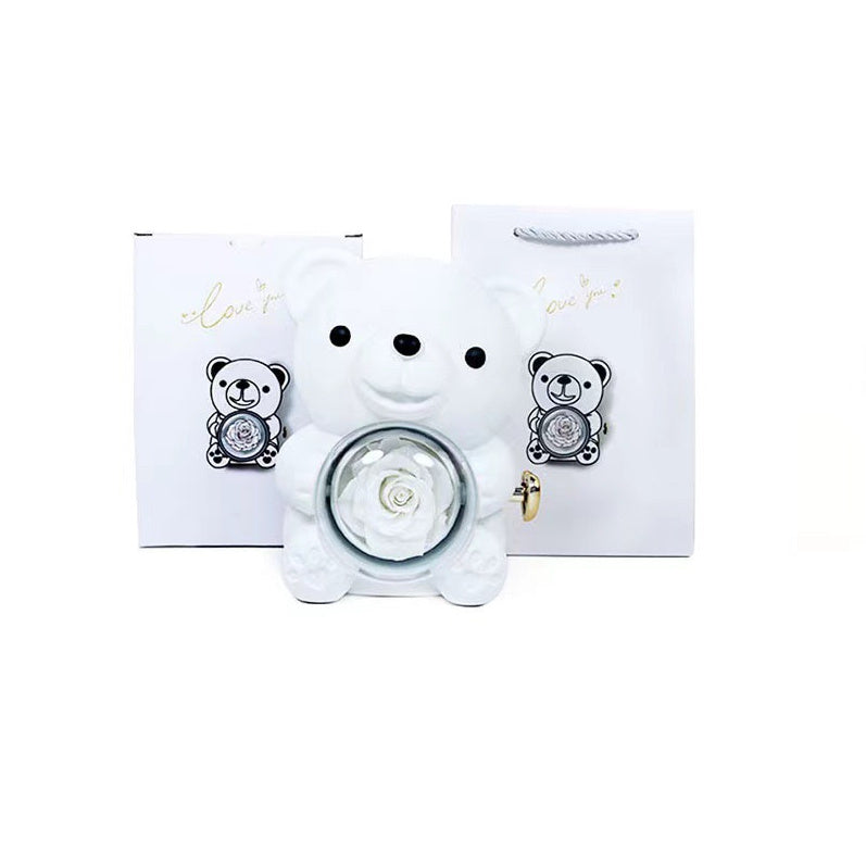 Eternal Rose Teddy Bear Gift Box with Necklace – Rotating Rose Jewelry Box for Women, Girlfriend, Anniversary, Wedding & Valentine’s Day Gifts
