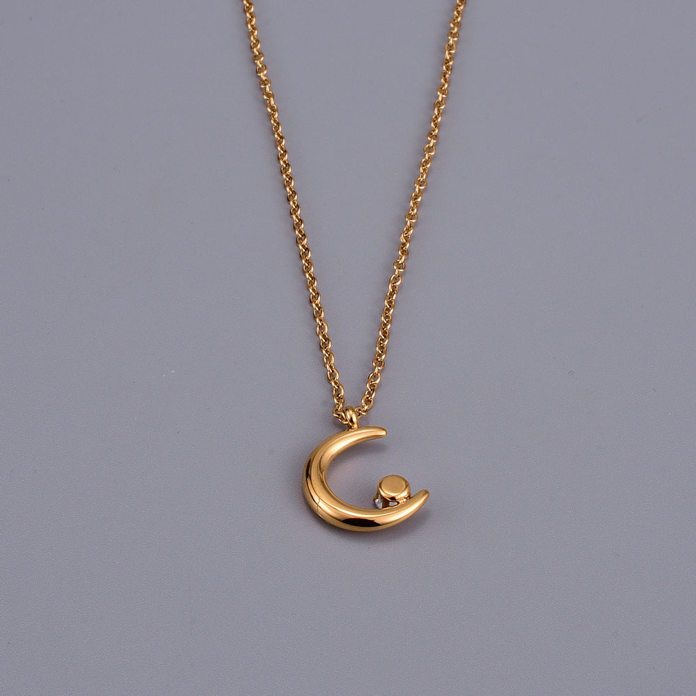 Moon Inlaid Zircon Necklace Female Titanium Steel 18k Non-fading Cold Wind Special-interest Design