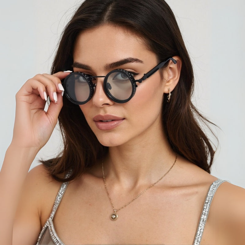 2025 New ND Dimmable Sunglasses – Adjustable Tint, UV400 Protection, Round Full Rim TAC Lens, Lightweight Aluminum Magnesium Frame for Men & Women