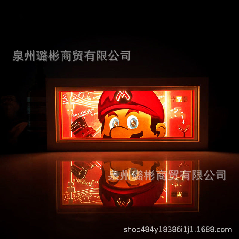 Anime Paper Sculpture One Piece Luffy Desktop Ornaments Paper-cut Lamp Japanese Comic Photo Frame Lamp Two-dimensional Peripheral Hand-made Gifts