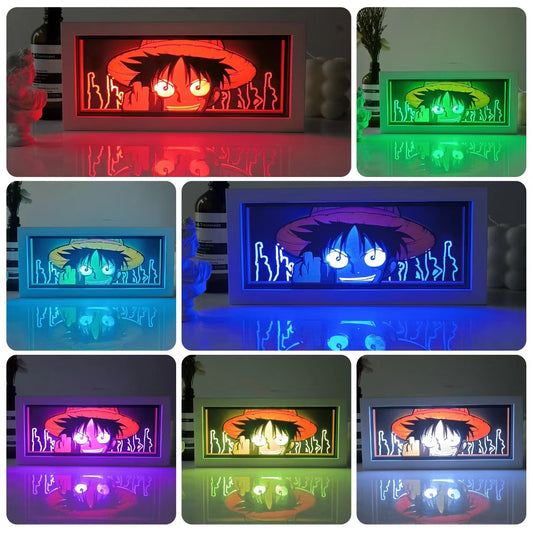 Anime Paper Sculpture One Piece Luffy Desktop Ornaments Paper-cut Lamp Japanese Comic Photo Frame Lamp Two-dimensional Peripheral Hand-made Gifts