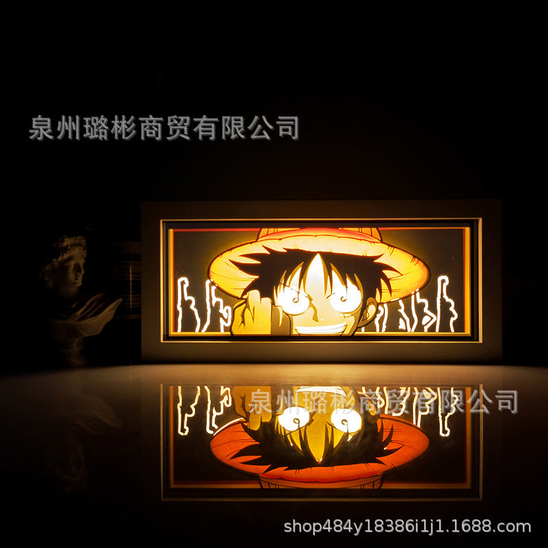 Anime Paper Sculpture One Piece Luffy Desktop Ornaments Paper-cut Lamp Japanese Comic Photo Frame Lamp Two-dimensional Peripheral Hand-made Gifts