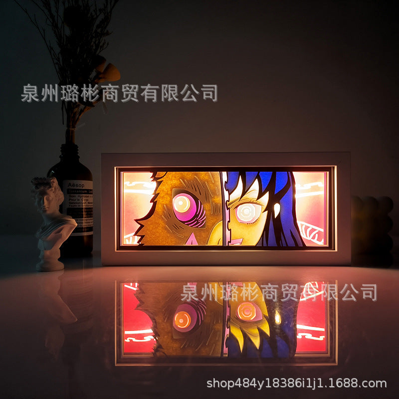 Anime Paper Sculpture One Piece Luffy Desktop Ornaments Paper-cut Lamp Japanese Comic Photo Frame Lamp Two-dimensional Peripheral Hand-made Gifts