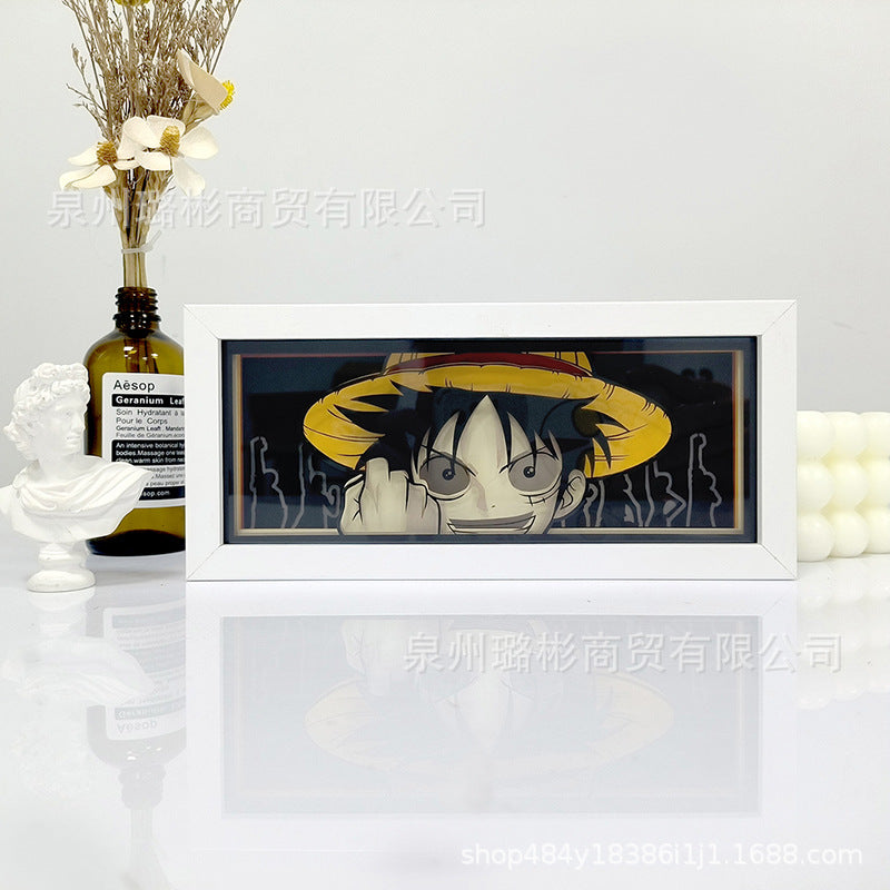 Anime Paper Sculpture One Piece Luffy Desktop Ornaments Paper-cut Lamp Japanese Comic Photo Frame Lamp Two-dimensional Peripheral Hand-made Gifts