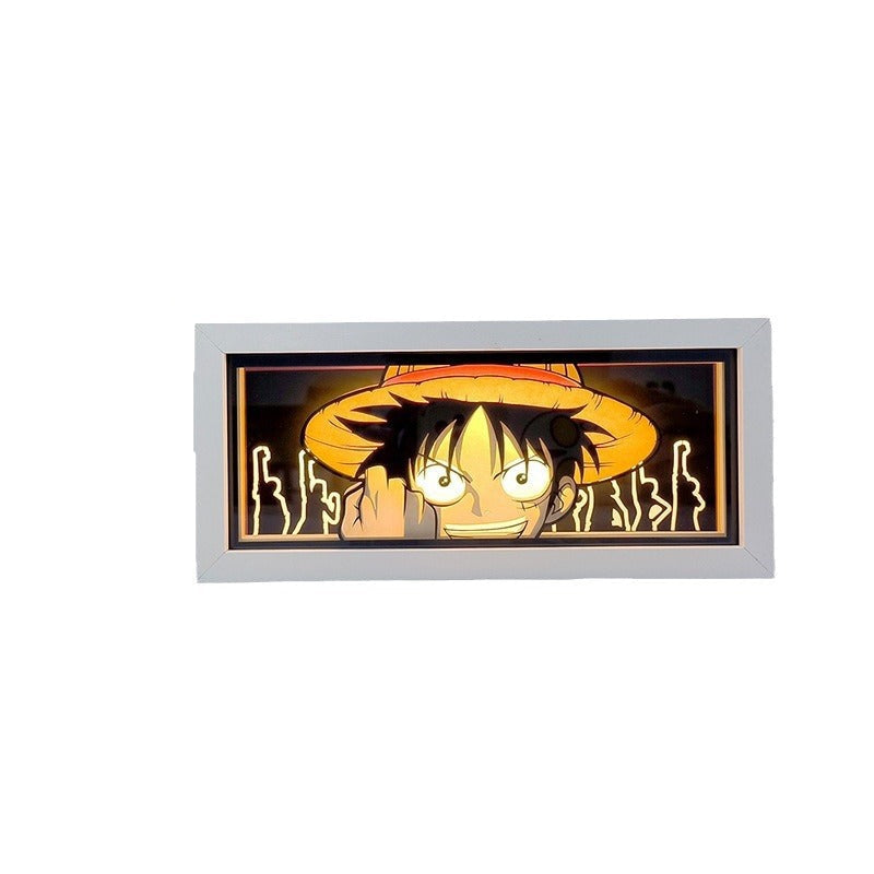 Anime Paper Sculpture One Piece Luffy Lamp – Japanese Comic Paper-Cut Desktop Ornament, Two-Dimensional Handmade Photo Frame Light, Unique Anime Peripheral Gift for Fans